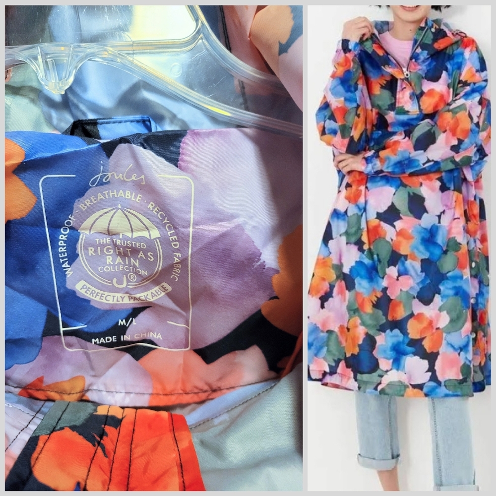 Joules  WATERCOLOR  Packable Waterproof Poncho - Picture 3 of 8